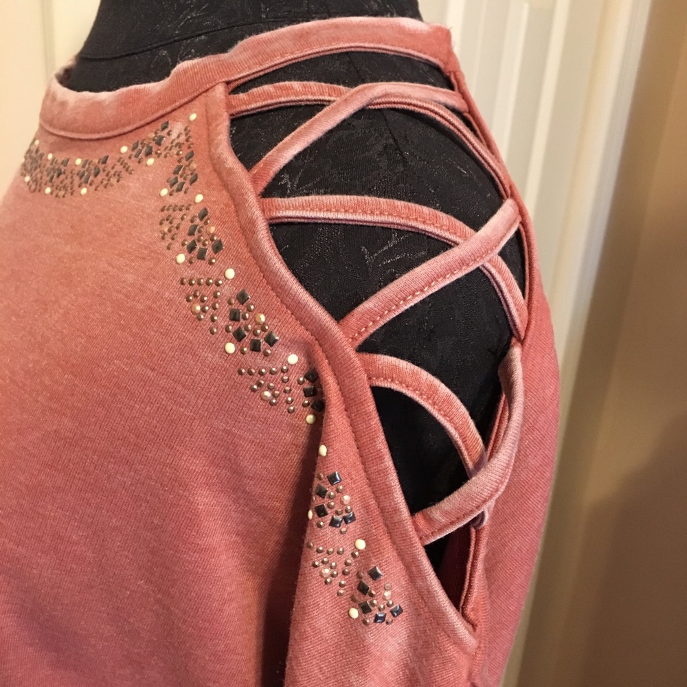 Open Lattice Sleeve Sweatshirt in Salmon Orange